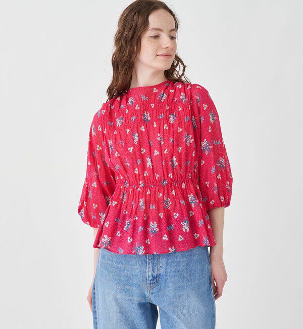 SOULEIADO「コットンジョーゼットプリント シャーリングブラウス」|シャツ・ブラウス|