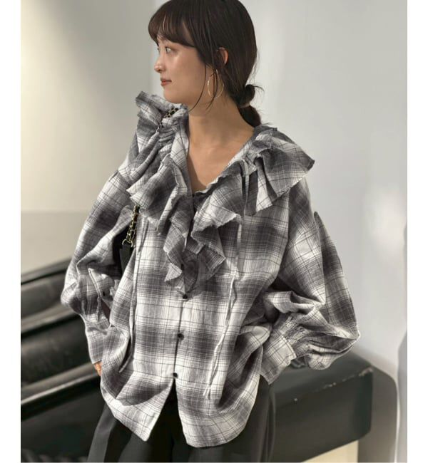 SLOBE IENA「crinkle crinkle crinkle SLOBE別注 ネルチェックラッフルブラウス CC-4025」|シャツ・ブラウス|