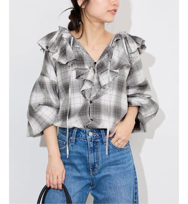 SLOBE IENA「crinkle crinkle crinkle SLOBE別注 ネルチェックラッフルブラウス CC-4025」|シャツ・ブラウス|
