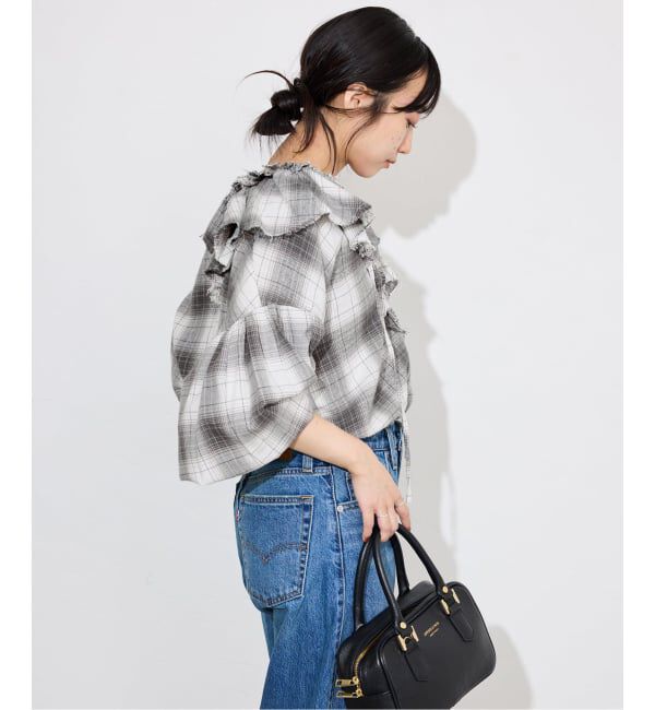 SLOBE IENA「crinkle crinkle crinkle SLOBE別注 ネルチェックラッフルブラウス CC-4025」|シャツ・ブラウス|