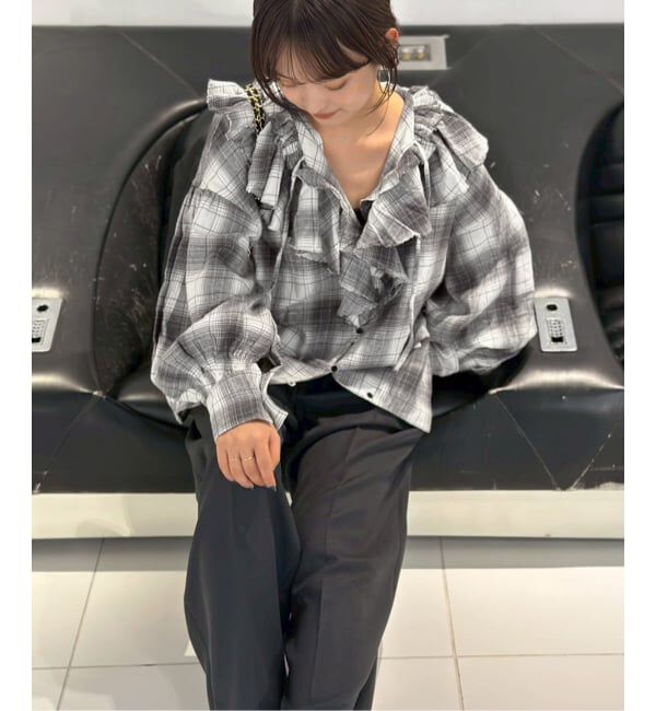SLOBE IENA「crinkle crinkle crinkle SLOBE別注 ネルチェックラッフルブラウス CC-4025」|シャツ・ブラウス|