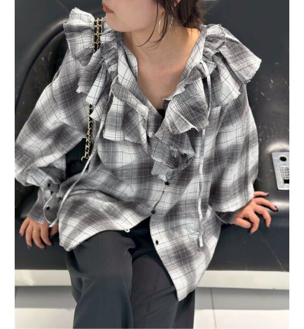 SLOBE IENA「crinkle crinkle crinkle SLOBE別注 ネルチェックラッフルブラウス CC-4025」|シャツ・ブラウス|