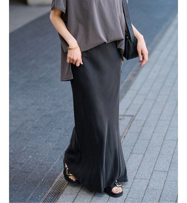 FRAMeWORK「≪追加≫キュプラバイアスサテンロングスカート」|スカート|ブラック