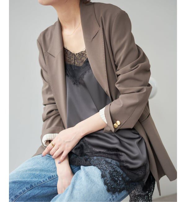 Spick and Span「《WEB限定 / 追加2予約》レースサテンチュニックキャミソール」|キャミソール|