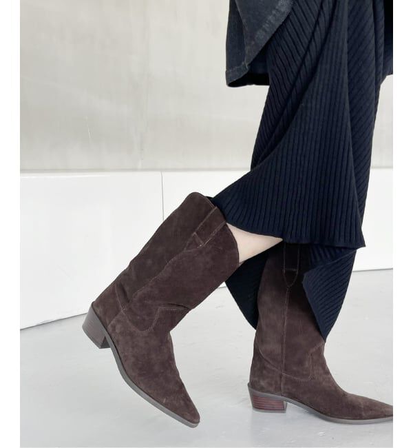  「《追加2》3.5cmレザーウエスタンブーツ」|ロングブーツ|ブラウン