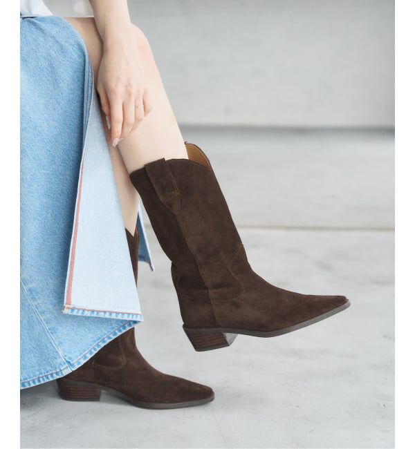  「《追加2》3.5cmレザーウエスタンブーツ」|ロングブーツ|