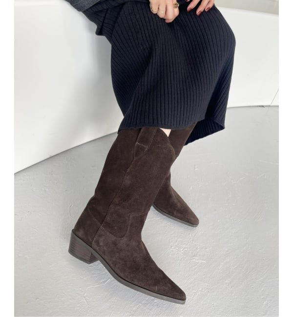  「《追加2》3.5cmレザーウエスタンブーツ」|ロングブーツ|