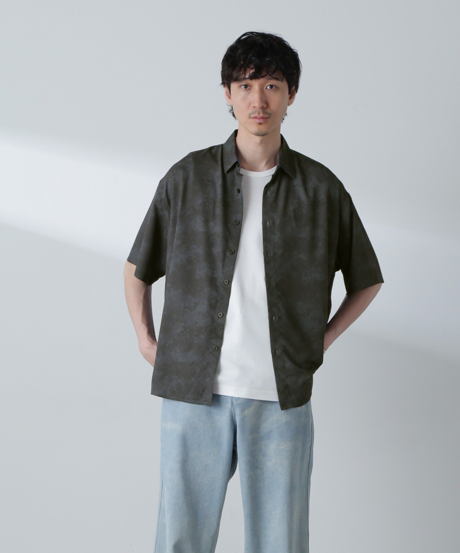 nano･universe「梨地パターンシャツ 半袖」|シャツ・ブラウス|