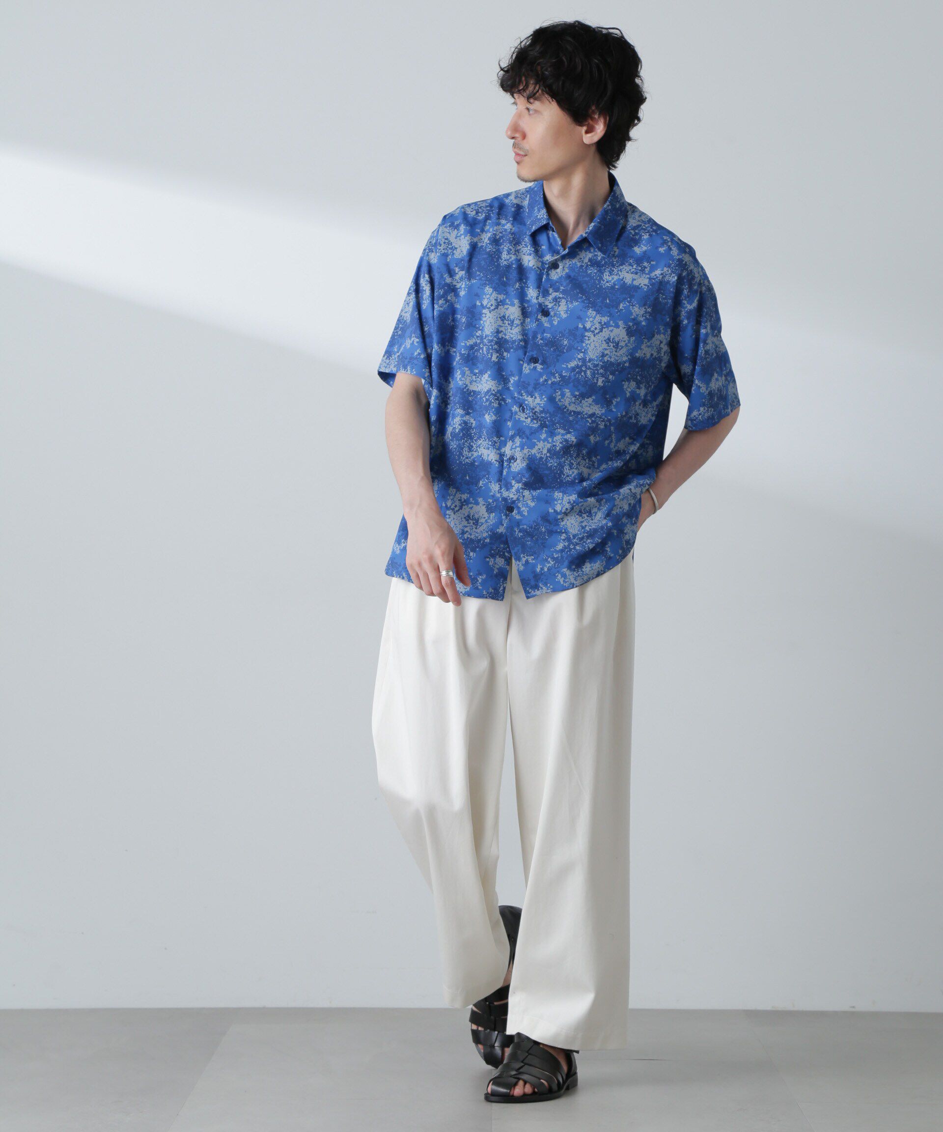 nano･universe「梨地パターンシャツ 半袖」|シャツ・ブラウス|ブルー