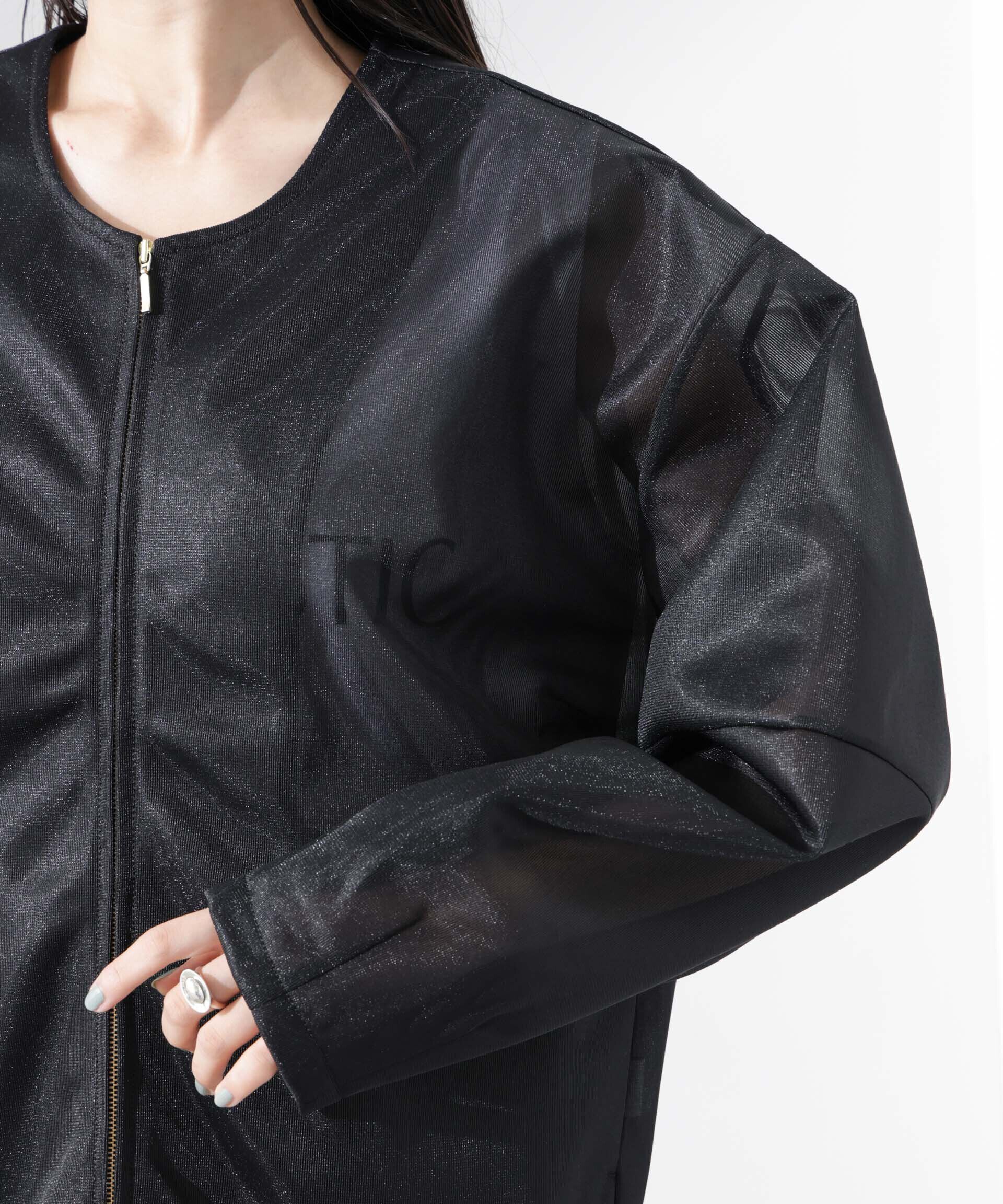 nano･universe「シアーダンボールカットノーカラーZIPupジャケット」|テーラードジャケット|