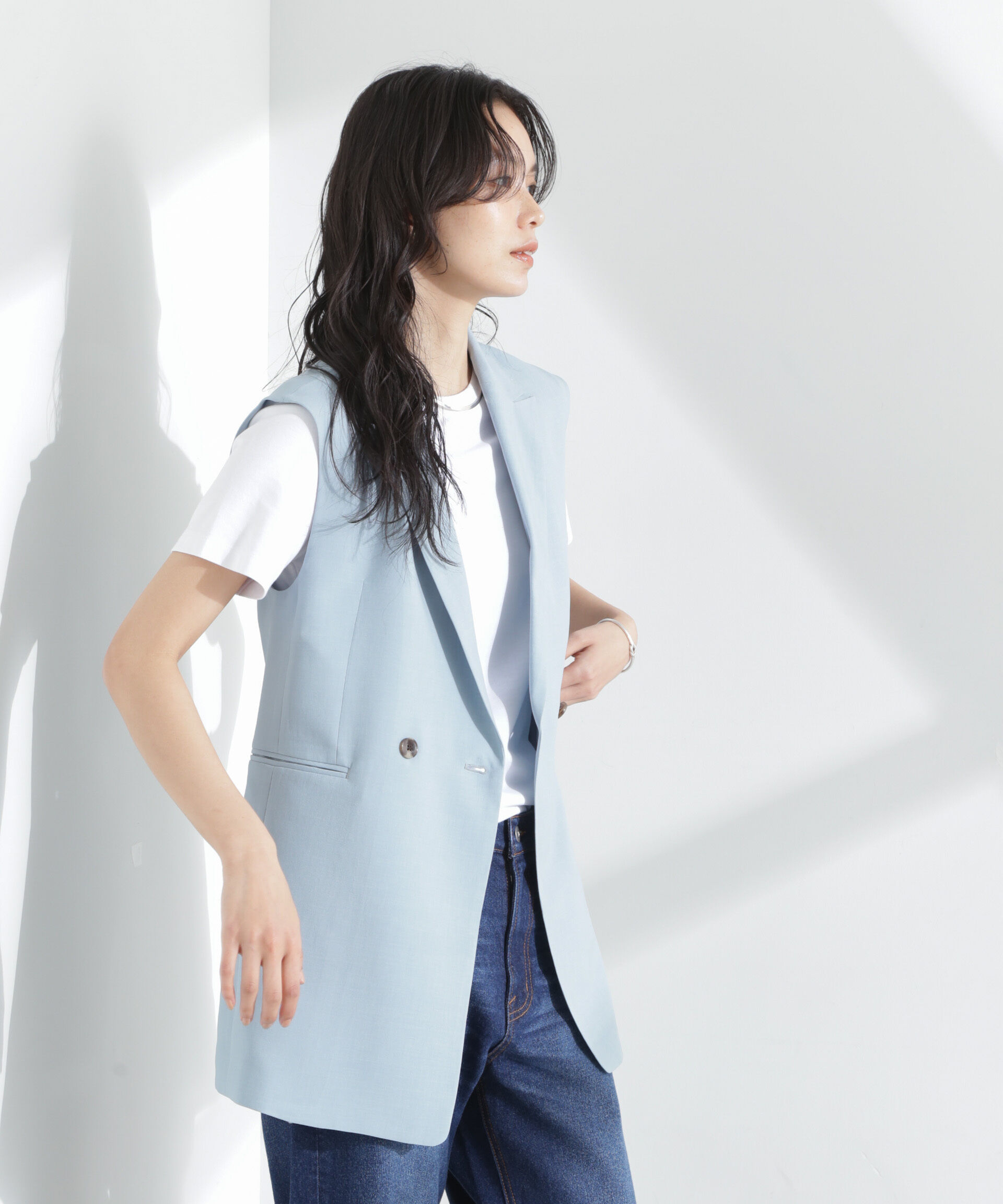 nano･universe「メランジドライ テーラードダブルジレ(セットアップ可)」|テーラードジャケット|