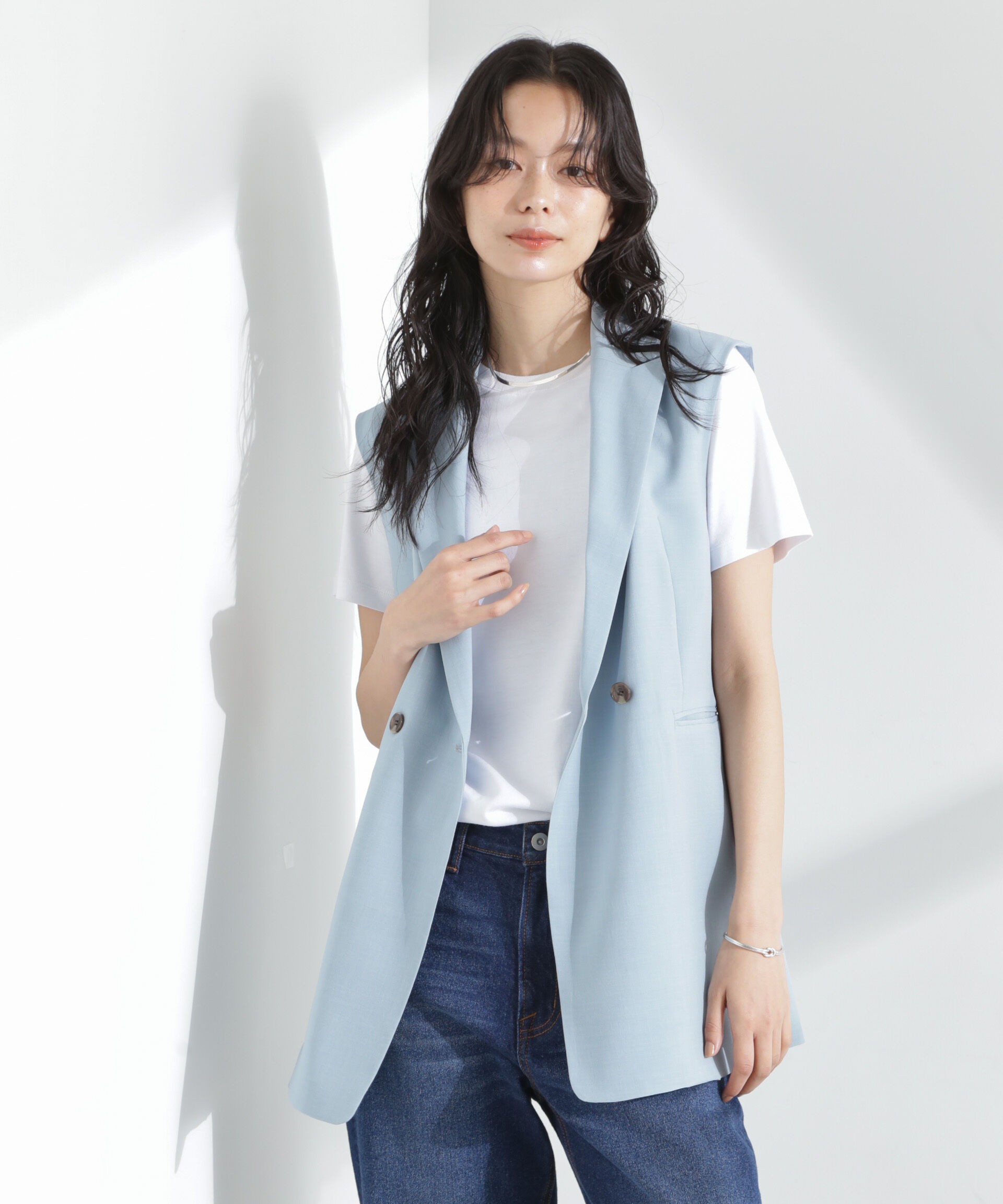 nano･universe「メランジドライ テーラードダブルジレ(セットアップ可)」|テーラードジャケット|