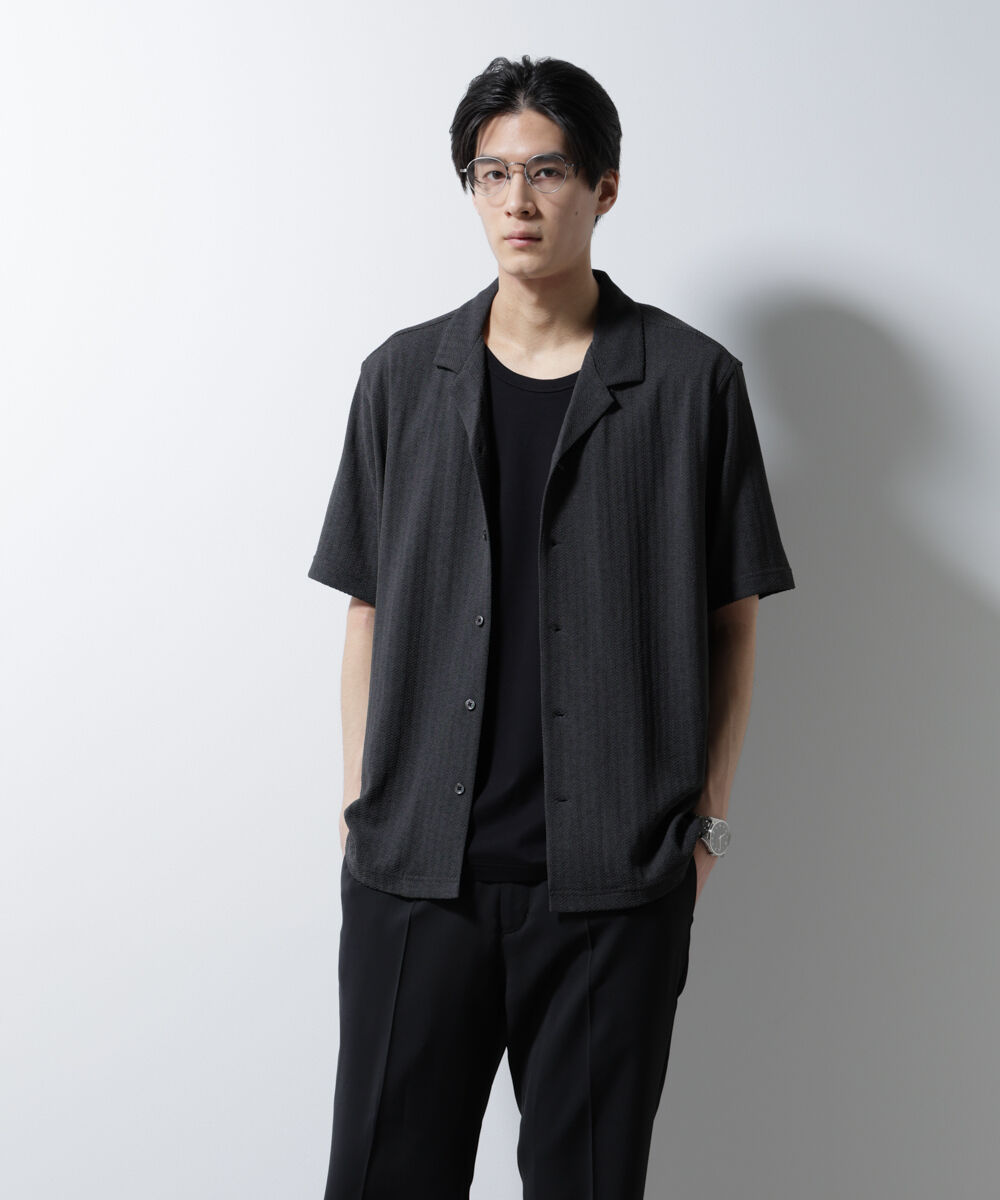 nano･universe「「Damerino」 ヘリンボン オープンカラーシャツ 半袖」|Tシャツ・カットソー|