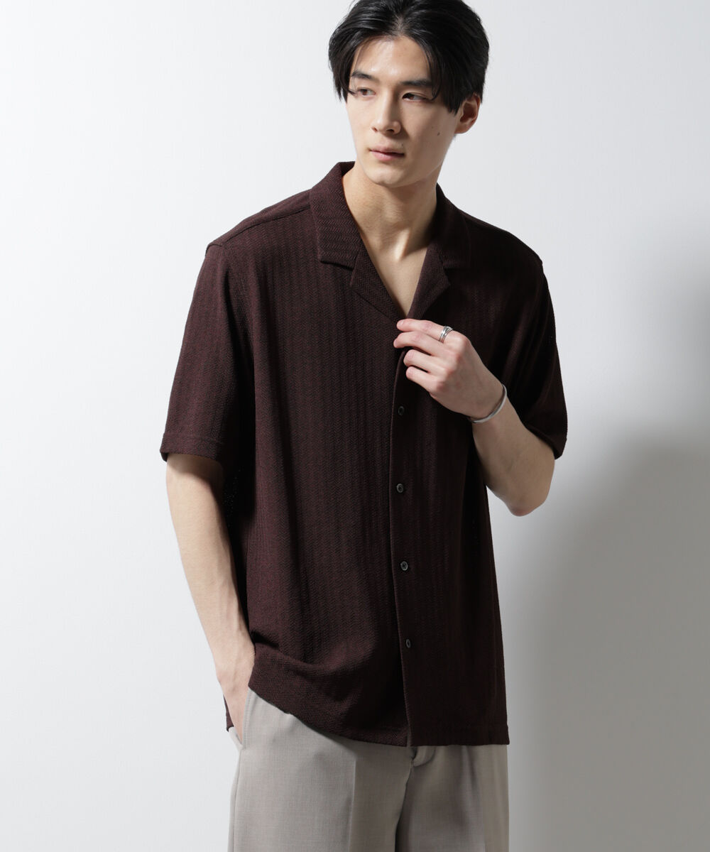 nano･universe「「Damerino」 ヘリンボン オープンカラーシャツ 半袖」|Tシャツ・カットソー|