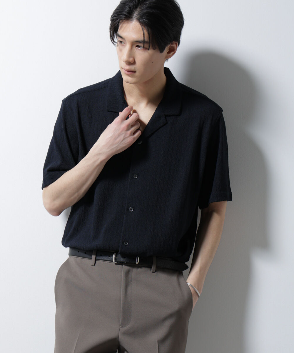 nano･universe「「Damerino」 ヘリンボン オープンカラーシャツ 半袖」|Tシャツ・カットソー|