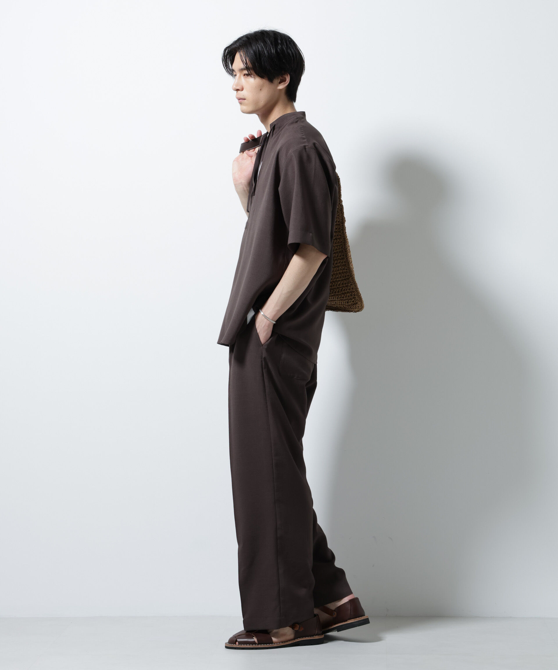 nano･universe「メランジドライイージーテーパードパンツ（セットアップ可）」|チノ|