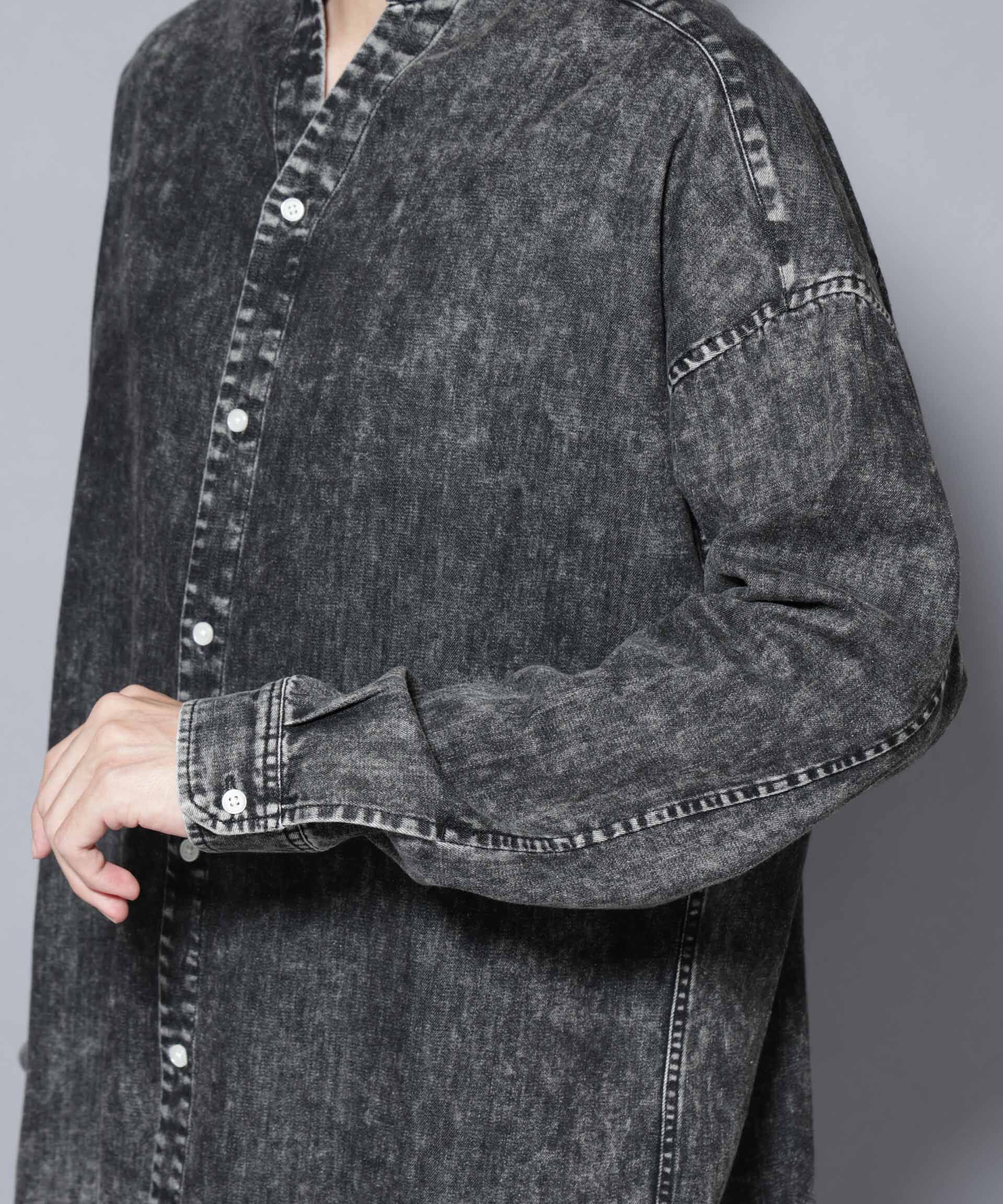 nano･universe「「大人のワイドシャツ」バンドカラーデニム 長袖」|シャツ・ブラウス|