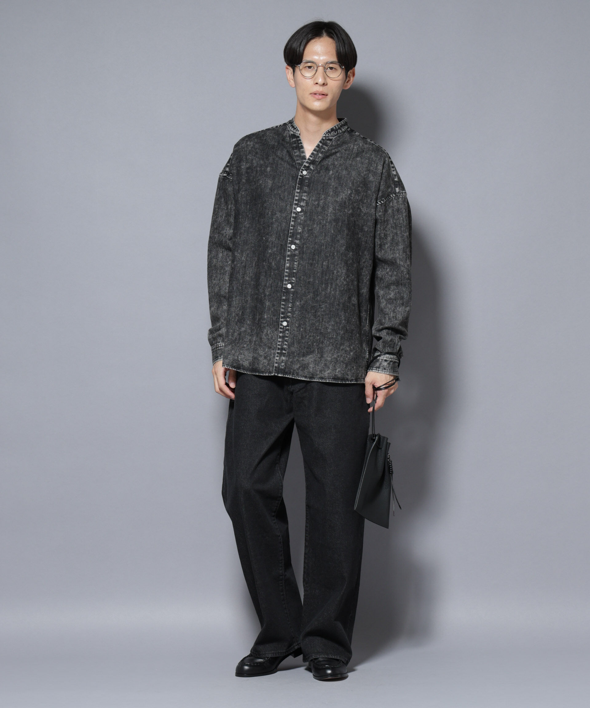 nano･universe「「大人のワイドシャツ」バンドカラーデニム 長袖」|シャツ・ブラウス|