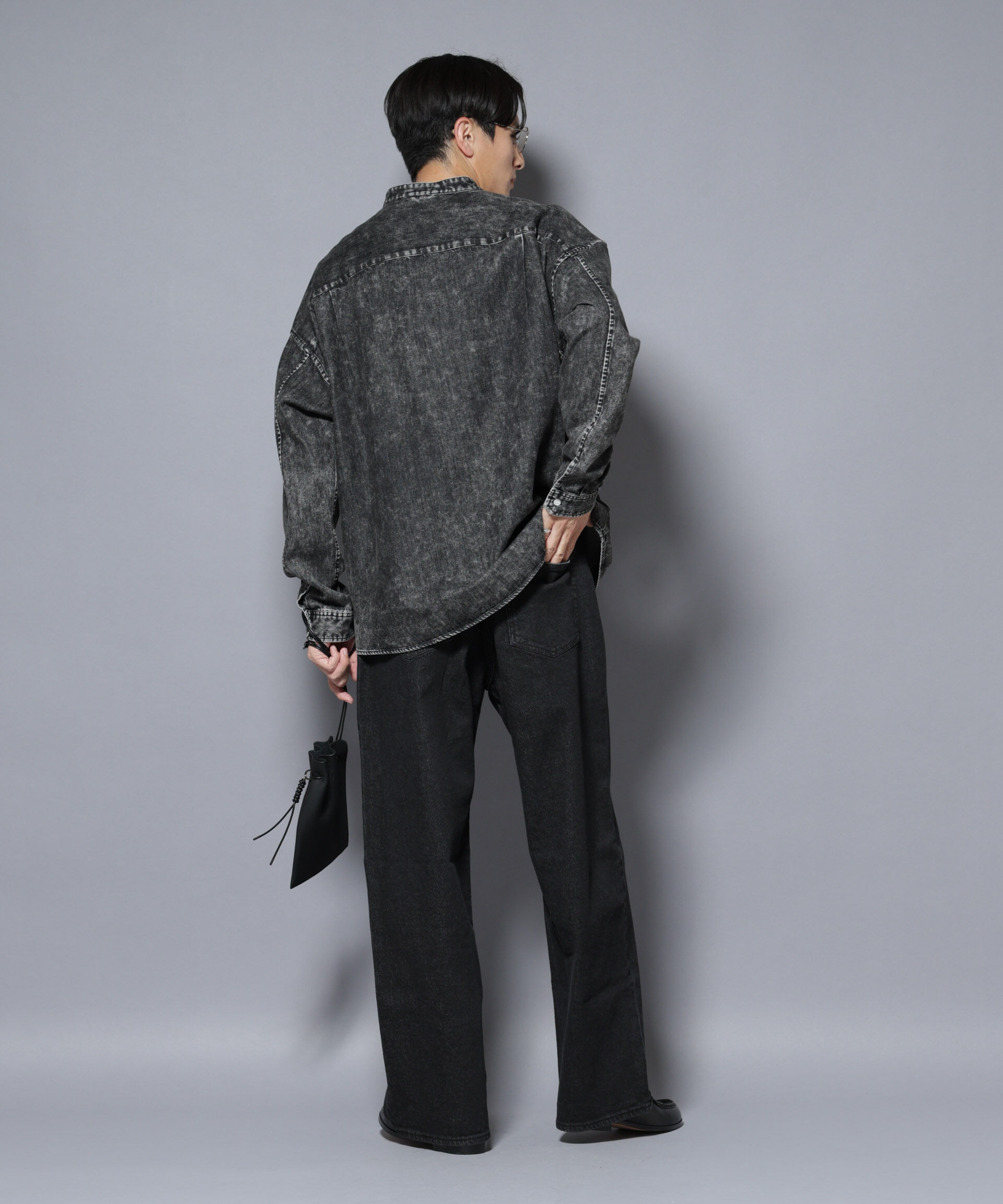 nano･universe「「大人のワイドシャツ」バンドカラーデニム 長袖」|シャツ・ブラウス|