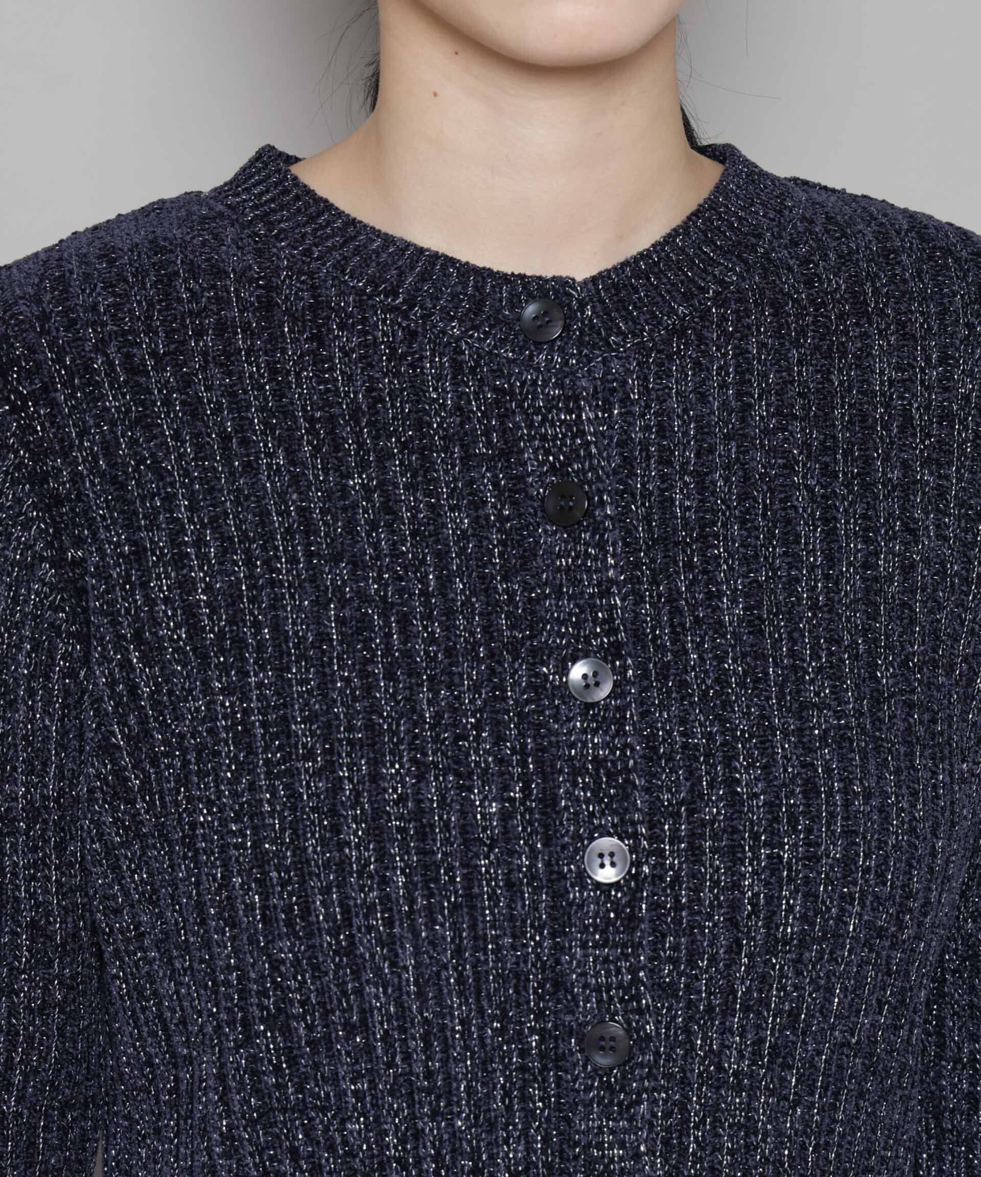 nano･universe「ラメモールワイドリブ前後2WAYフレアスリーブニット(セットアップ可)」|ニット・セーター|