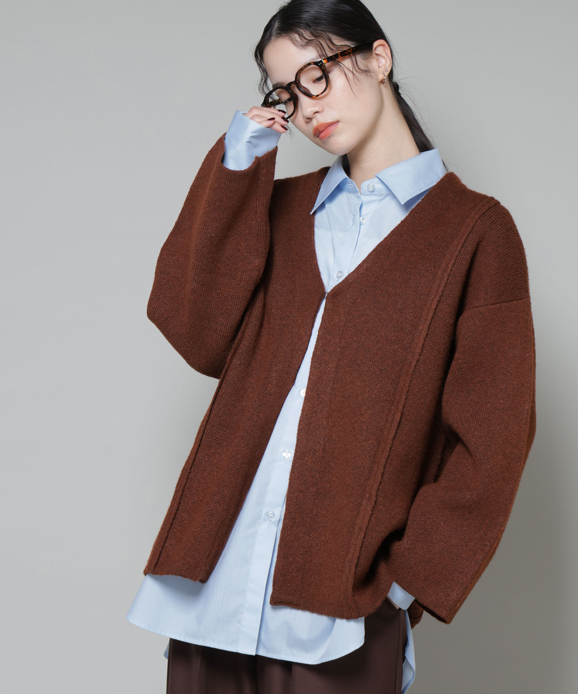 nano･universe「総針ニットジャケットカーディガン」|ニット・セーター|ブラウン