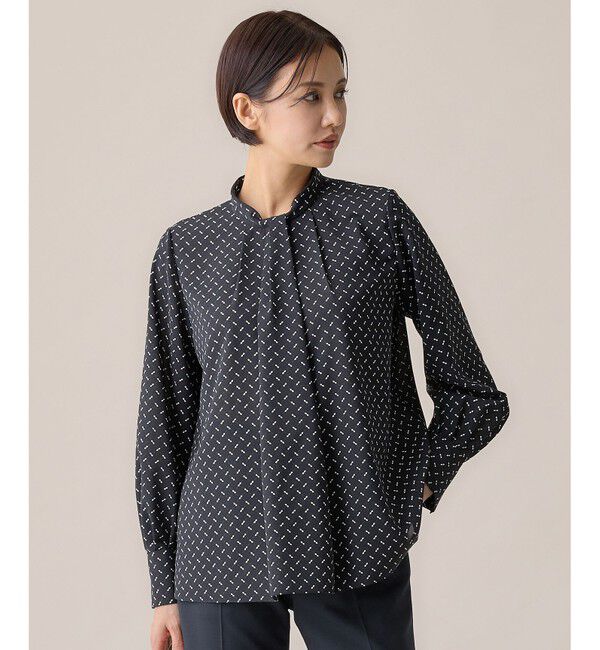 自由区「【洗える】ライトサテン ブラウス」|シャツ・ブラウス|ブラック系1