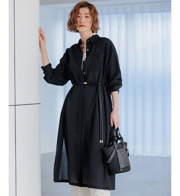 23区「【洗える】シアーマットクロス ロング シャツ」|シャツ・ブラウス|ブラック系