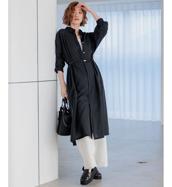 23区「【洗える】シアーマットクロス ロング シャツ」|シャツ・ブラウス|