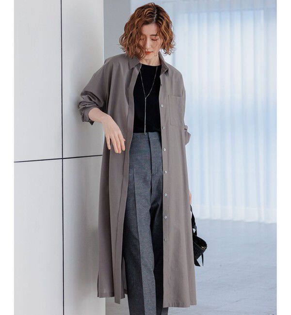 23区「【洗える】シアーマットクロス ロング シャツ」|シャツ・ブラウス|ブラウン系