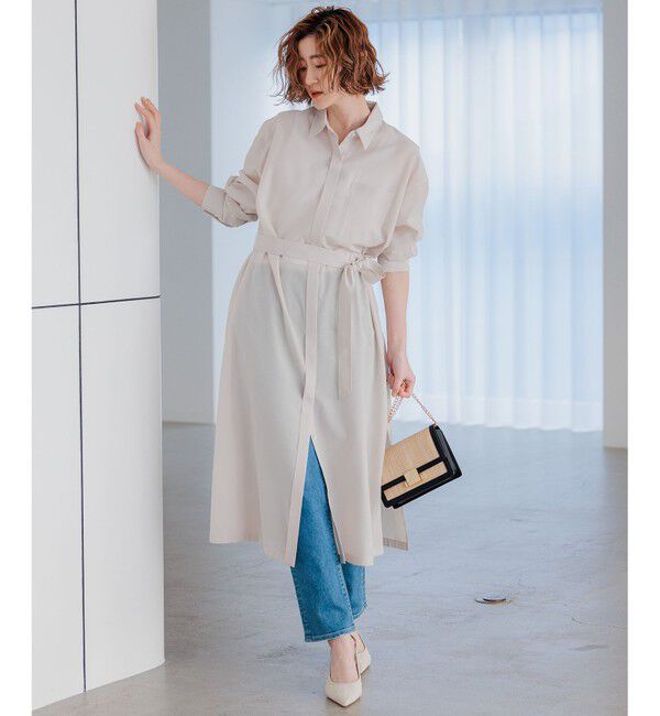 23区「【洗える】シアーマットクロス ロング シャツ」|シャツ・ブラウス|