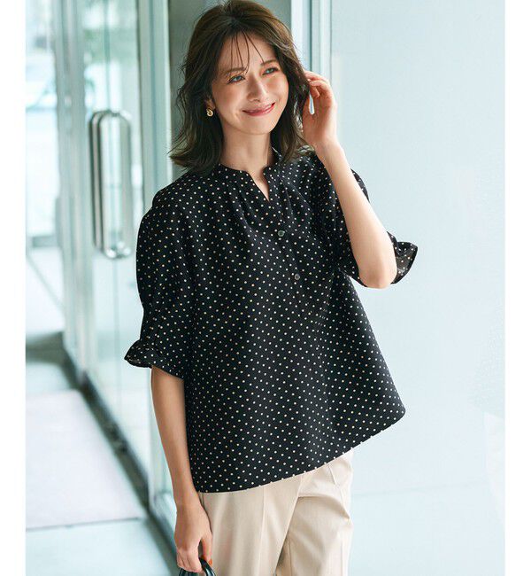 23区「【WEB&一部店舗限定/洗える】ドットプリント サッカー ブラウス」|シャツ・ブラウス|ブラック系