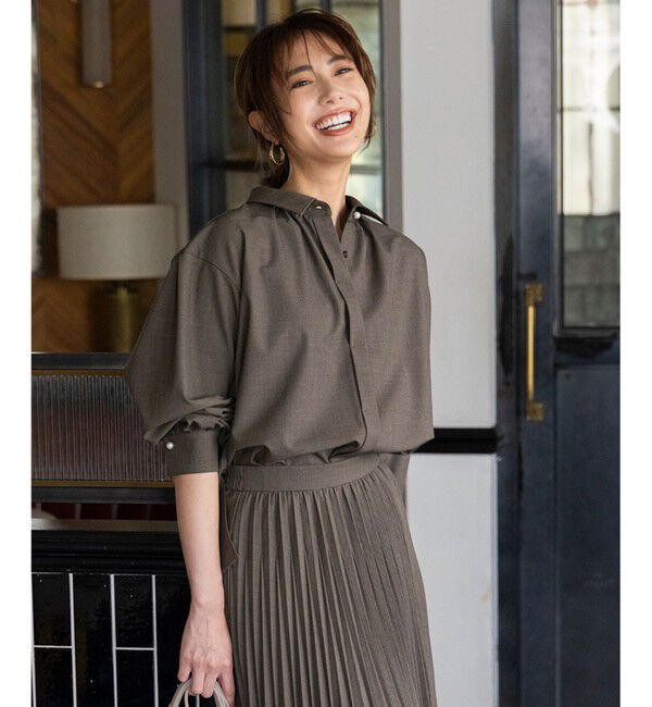 ANY SIS「【UVカット・アンチピリング・洗える】ウーステッドエステル シャツ」|シャツ・ブラウス|