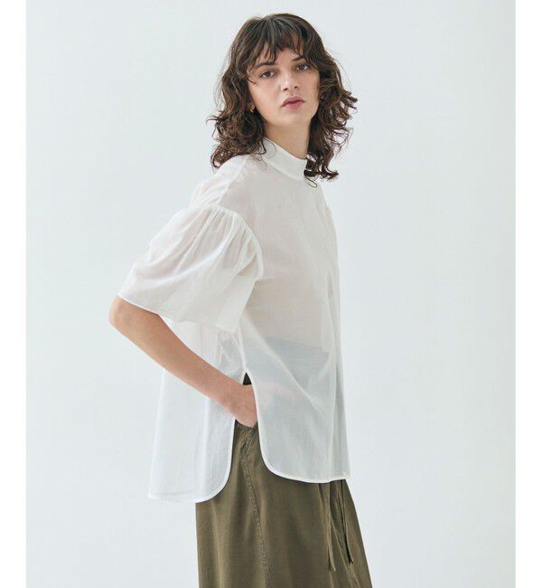 BEIGE,「【洗える】PLUMERIA / コットンシアーパフスリーブブラウス」|シャツ・ブラウス|White