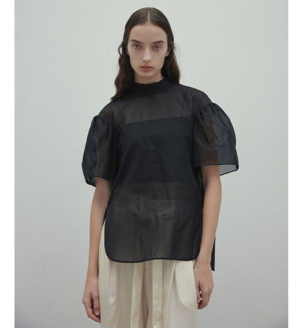 BEIGE,「【洗える】PLUMERIA / コットンシアーパフスリーブブラウス」|シャツ・ブラウス|Black