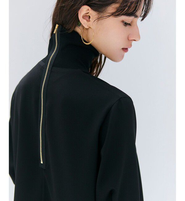 BEIGE,「【洗える】FLEUR / ニットコンビハイネック半袖ブラウス」|シャツ・ブラウス|