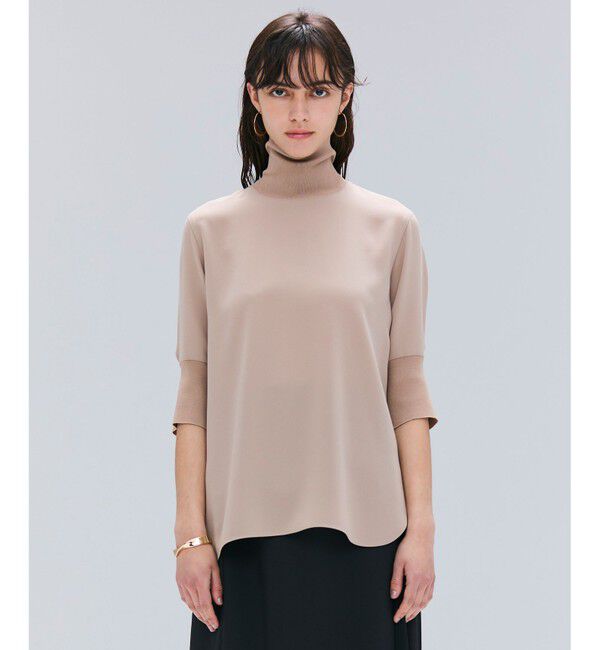 BEIGE,「【洗える】FLEUR / ニットコンビハイネック半袖ブラウス」|シャツ・ブラウス|Beige
