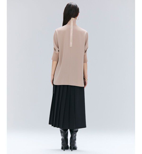 BEIGE,「【洗える】FLEUR / ニットコンビハイネック半袖ブラウス」|シャツ・ブラウス|