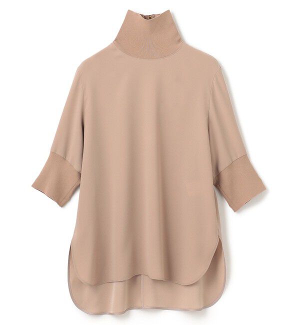 BEIGE,「【洗える】FLEUR / ニットコンビハイネック半袖ブラウス」|シャツ・ブラウス|