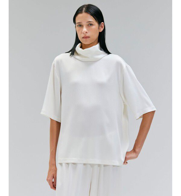 BEIGE,「【洗える・Precious 11月号掲載】LLOYD / ハンマーサテンロールカラー半袖ブラウス」|シャツ・ブラウス|Ecru