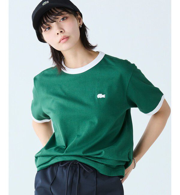 LACOSTE「【オンライン限定】LACOSTE ワンポイントロゴ リンガーTシャツ」|Tシャツ・カットソー|ダークグリーン