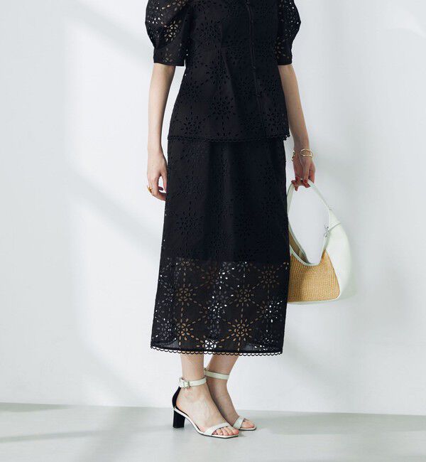 NOLLEY'S「《セットアップ対応》Brocheレース ギャザータイトスカート」|タイト|ブラック