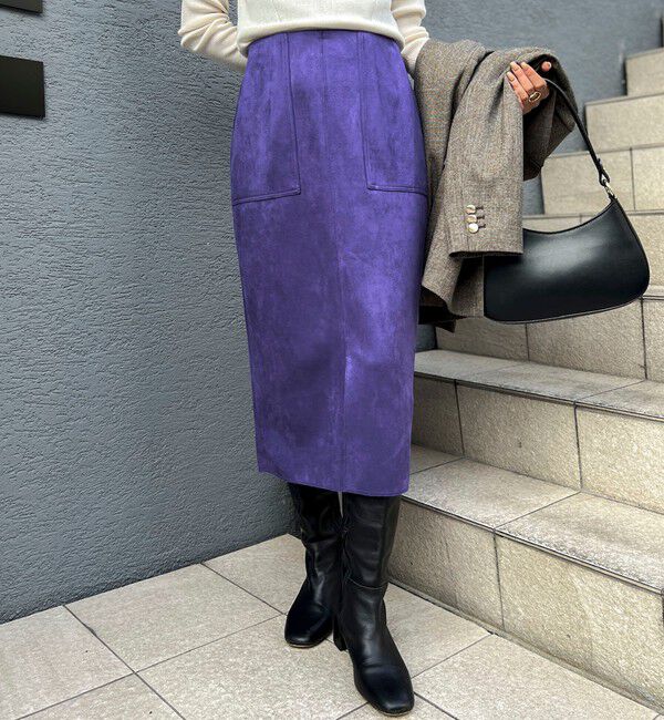 NOLLEY'S「ウォッシャブルダンボールスエードポケ付きタイトスカート」|タイト|パープル