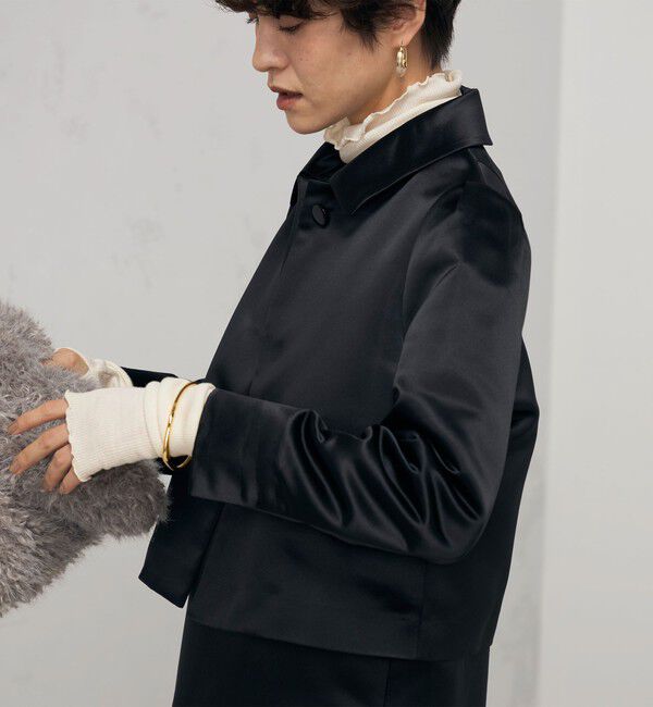 NOLLEY'S「《セットアップ対応》ウォッシャブルサテン衿付きジャケット」|ブルゾン・スタジャン|