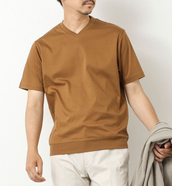 NOLLEY'S goodman「《ビジカジ対応》シルケットスムース Vネック ドレスTシャツ 25SS」|Tシャツ・カットソー|キャメル