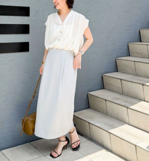 NOLLEY'S「《セットアップ対応》ウォッシャブル麻調タックタイトミディスカート」|タイト|