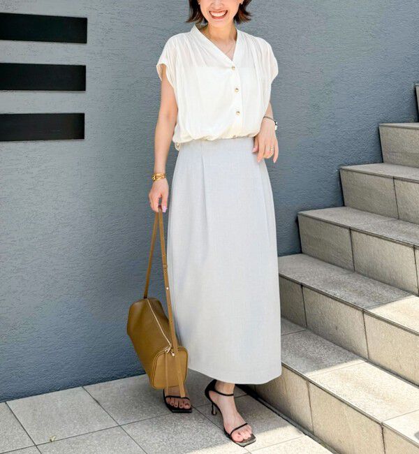 NOLLEY'S「《セットアップ対応》ウォッシャブル麻調タックタイトミディスカート」|タイト|