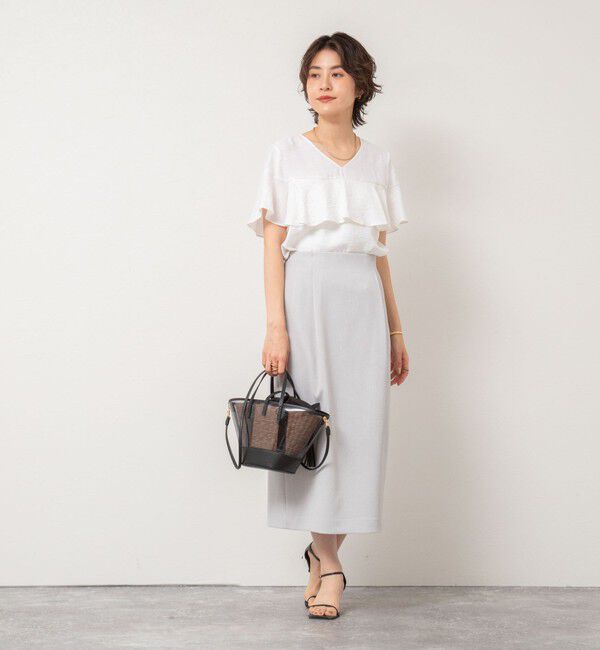 NOLLEY'S「《セットアップ対応》ウォッシャブル麻調タックタイトミディスカート」|タイト|