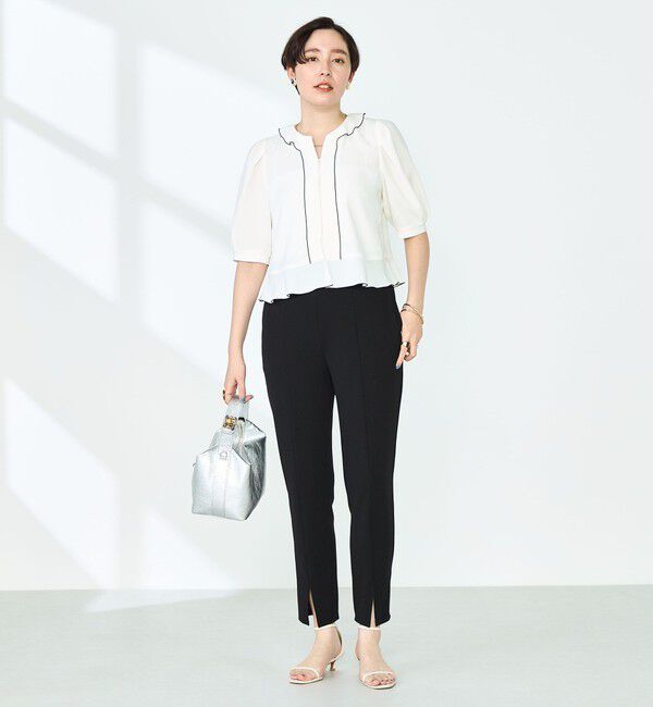 NOLLEY'S「ストレッチジョーゼット配色フリルブラウス」|シャツ・ブラウス|