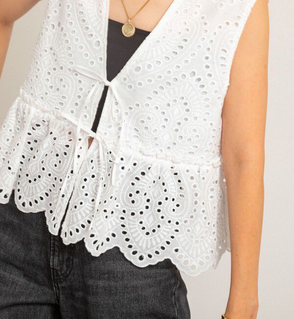 MAQWEL「【MAQWEL/マクウェル】《セットアップ対応》ウォッシャブルエンブロイダリーレースベスト」|ベスト・ジレ|