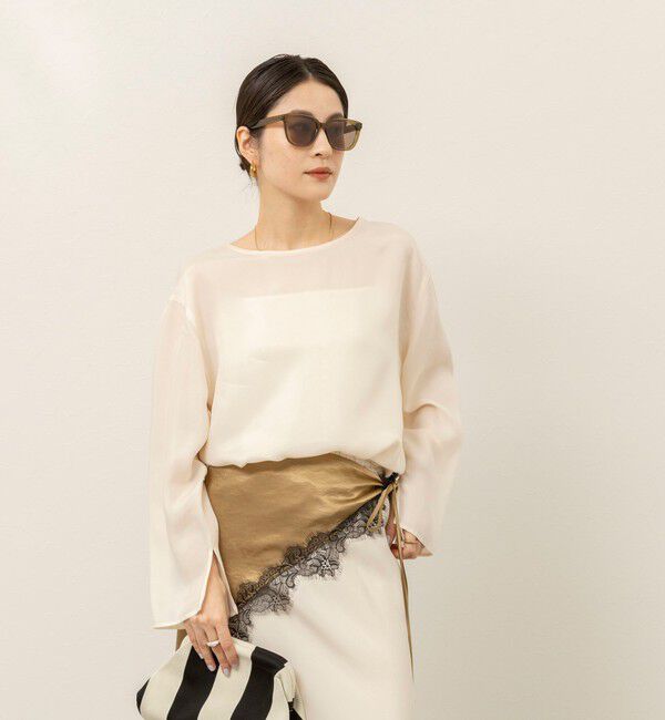 MAQWEL「《セットアップ対応》【MAQWEL/マクウェル】ウォッシャブルサテンTブラウス」|シャツ・ブラウス|